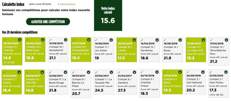 ajouter competition whs index tableau score differenciel calculé