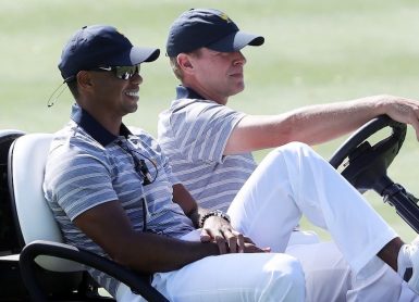 Tiger Woods Captain Steve Stricker Photo by SAM GREENWOOD / Getty Images via AFP