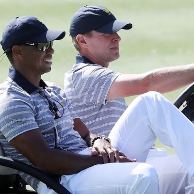 Tiger Woods Captain Steve Stricker Photo by SAM GREENWOOD / Getty Images via AFP