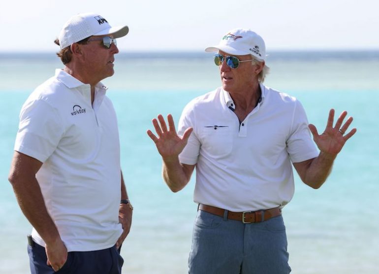 Phil Mickelson & Greg Norman at Royal Greens ©SAUDI INTERNATIONAL