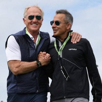 Greg Norman Atul Khosla Photo by Adrian DENNIS / AFP