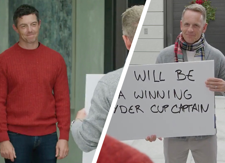 Luke Donald fait du pied à Rory McIlroy dans un remake de “Love Actually“