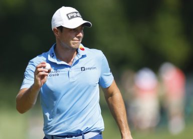 ATLANTA, GEORGIA - AUGUST 25: Viktor Hovland of Norway reacts on the 12th green during the second round of the TOUR Championship at East Lake Golf Club on August 25, 2023 in Atlanta, Georgia. Mike Ehrmann/Getty Images/AFP (Photo by Mike Ehrmann / GETTY IMAGES NORTH AMERICA / Getty Images via AFP)