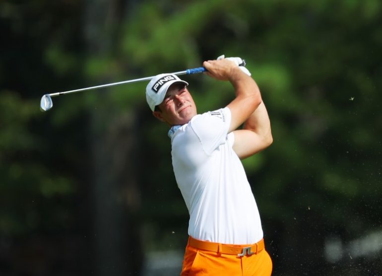 ATLANTA, GEORGIA - AUGUST 26: Viktor Hovland of Norway plays a shot on the seventh hole during the third round of the TOUR Championship at East Lake Golf Club on August 26, 2023 in Atlanta, Georgia. Kevin C. Cox/Getty Images/AFP (Photo by Kevin C. Cox / GETTY IMAGES NORTH AMERICA / Getty Images via AFP)
