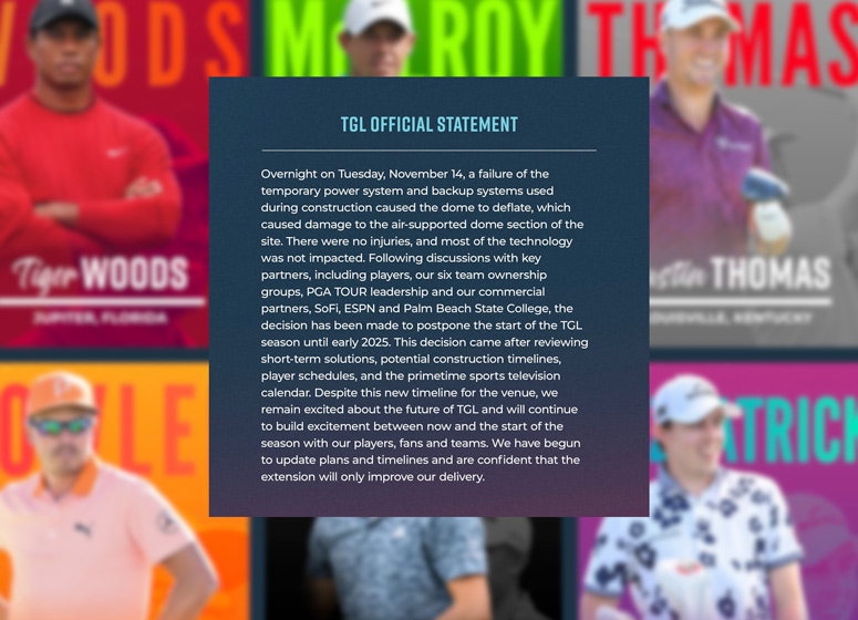 Coup dur pour la TGL (Tech-infused Golf League) de Tiger Woods et Rory McIlroy obligée de revoir ses plans !
