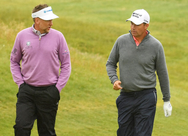 Ian Poulter of England (L), Padraig Harrington Photo by Ross Kinnaird/Getty Images