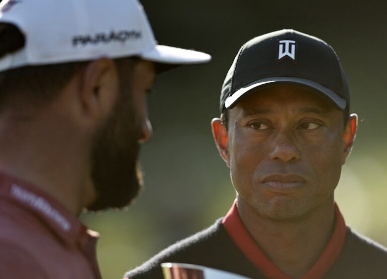 Tiger Woods Jon Rahm Photo by Michael Owens / GETTY IMAGES NORTH AMERICA / Getty Images via AFP