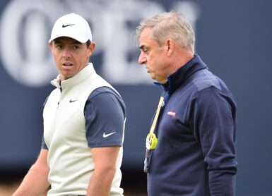 Rory McIlroy Ryder Cup captain Paul McGinley Photo by Glyn KIRK / AFP