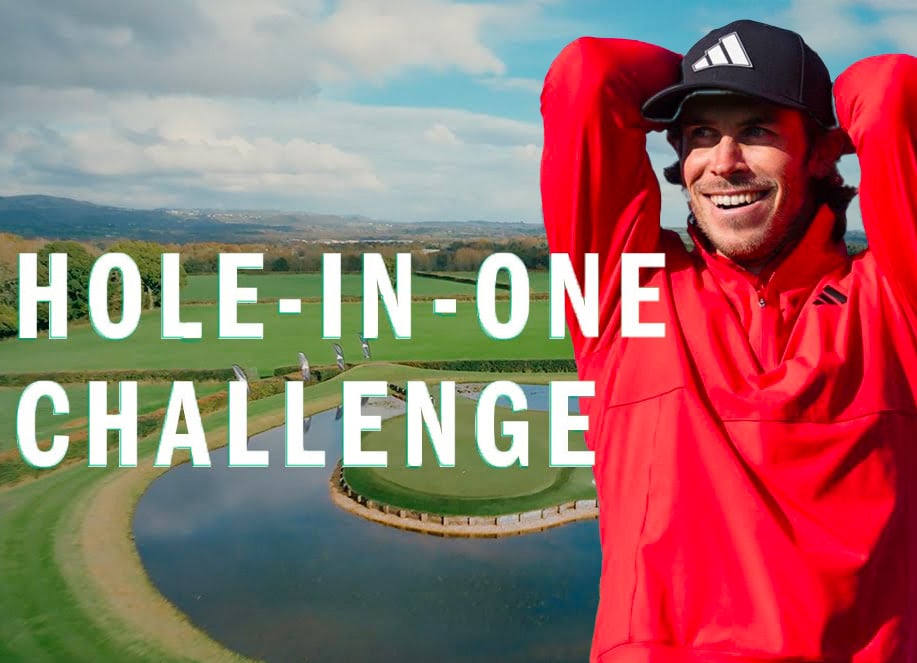 Chez lui, sur un trou copie du 17 de Sawgrass, Gareth Bale tente le défi du trou en un en 365 balles !