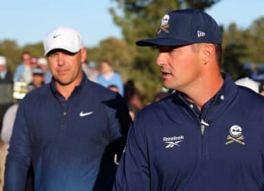 Bryson DeChambeau (R) and Brooks Koepka Kevin C. Cox/Getty Images for The Showdown/AFP