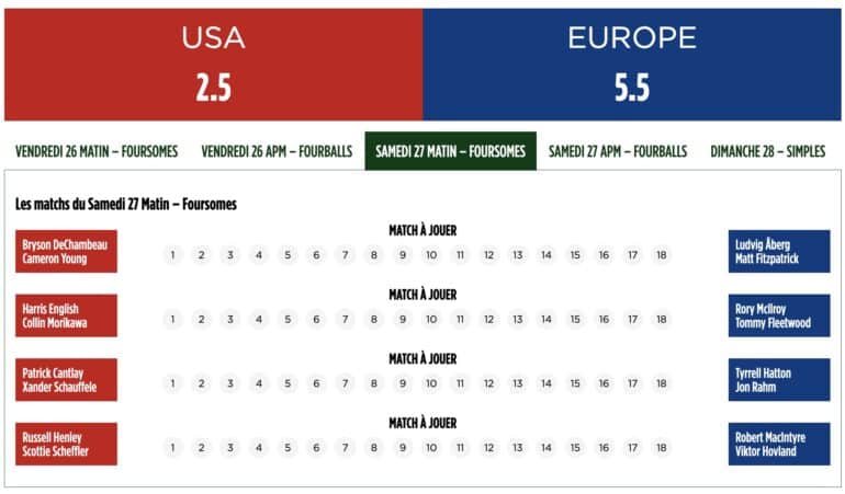 Foursomes samedi ryder cup bethpage