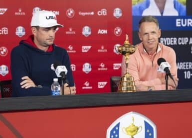 Keegan Bradley and Team Europe Captain Luke Donald Photo by Darren Carroll/PGA of America