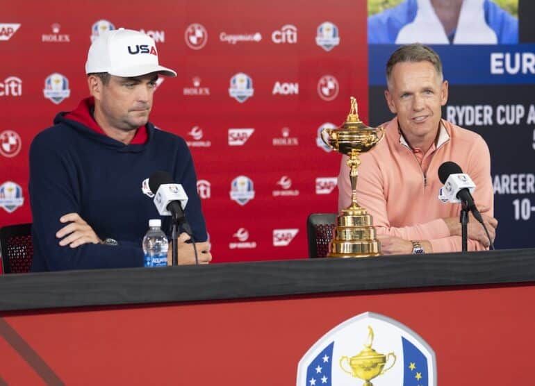 Keegan Bradley and Team Europe Captain Luke Donald Photo by Darren Carroll/PGA of America
