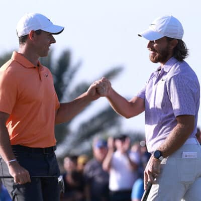 Rory McIlroy Tommy FleetwoodPhoto by Warren Little / GETTY IMAGES EUROPE / Getty Images via AFP
