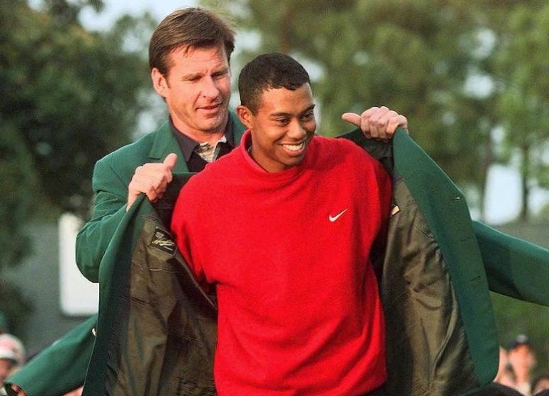 Tiger Woods Nick Faldo Photo by JEFF HAYNES / AFP