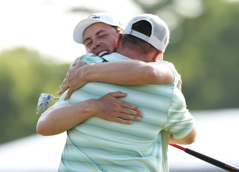 Matt Fitzpatrick (L) of England and partner Alex Fitzpatrick Stacy Revere/Getty Images/AFP