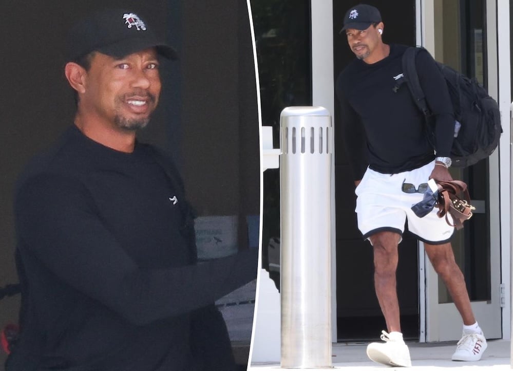 Tiger Woods tout sourire pour son retour chez lui après plusieurs semaines de traitement en Suisse